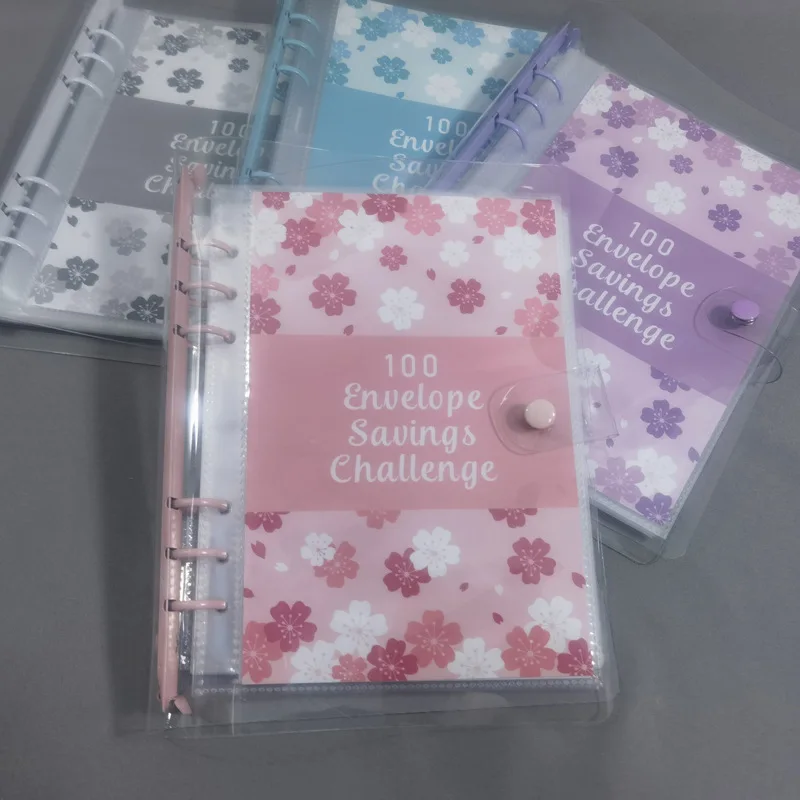 A5 Cherry Blossom 100 Envelope Savings Challenge Loose-Leaf Binder Budget Binder With Cash Envelopes Money Organizer System