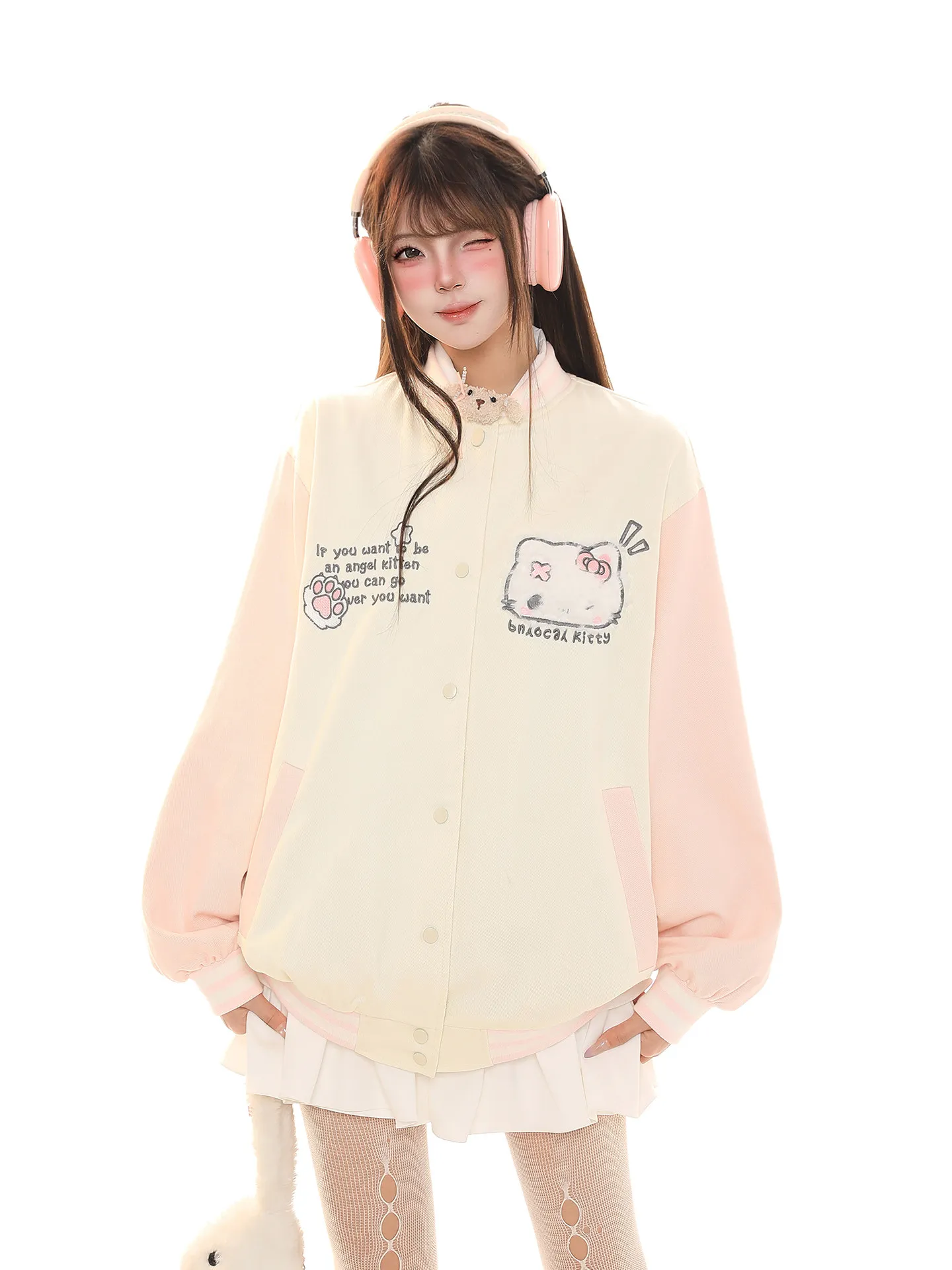 

Cartoon Collide Color Baseball Jaet Women's Loose College Sle Spring New Sweet Youth Reduction Outerwear Coat