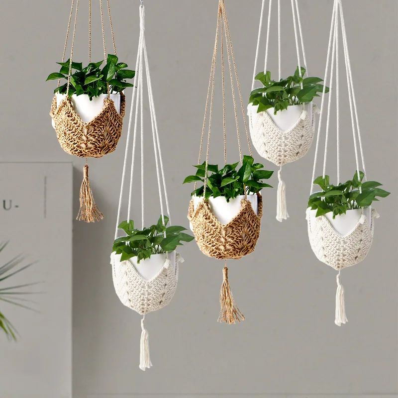 Hand Woven Macrame Flower Pot Net Cotton Numb Rope Hat Hanging Potted Hanging Basket Flowerpot Hanging Basket