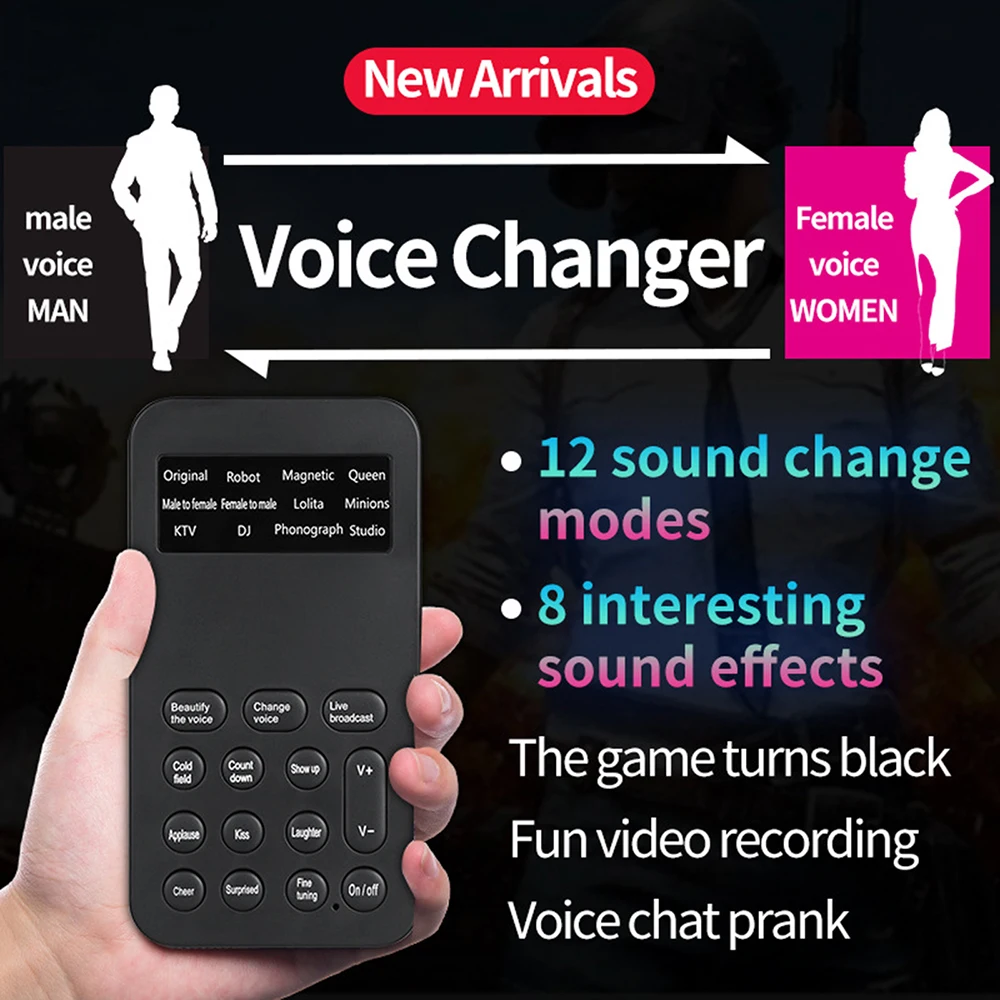 New Voice Changer Mini Portable 8 Voice Changing Modulator with Adjustable Voice Functions Phone Computer Sound Card Mic Tool