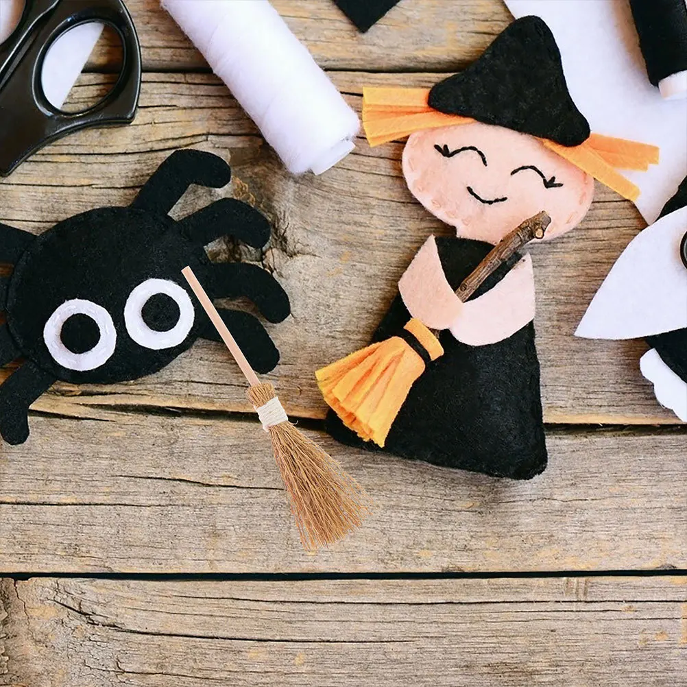 

2Sets Witch Hat Mini Broom Kit Reusable Eco Friendly Design Fits Most Mini Scenes Perfect for Holiday Festival Decoration Use