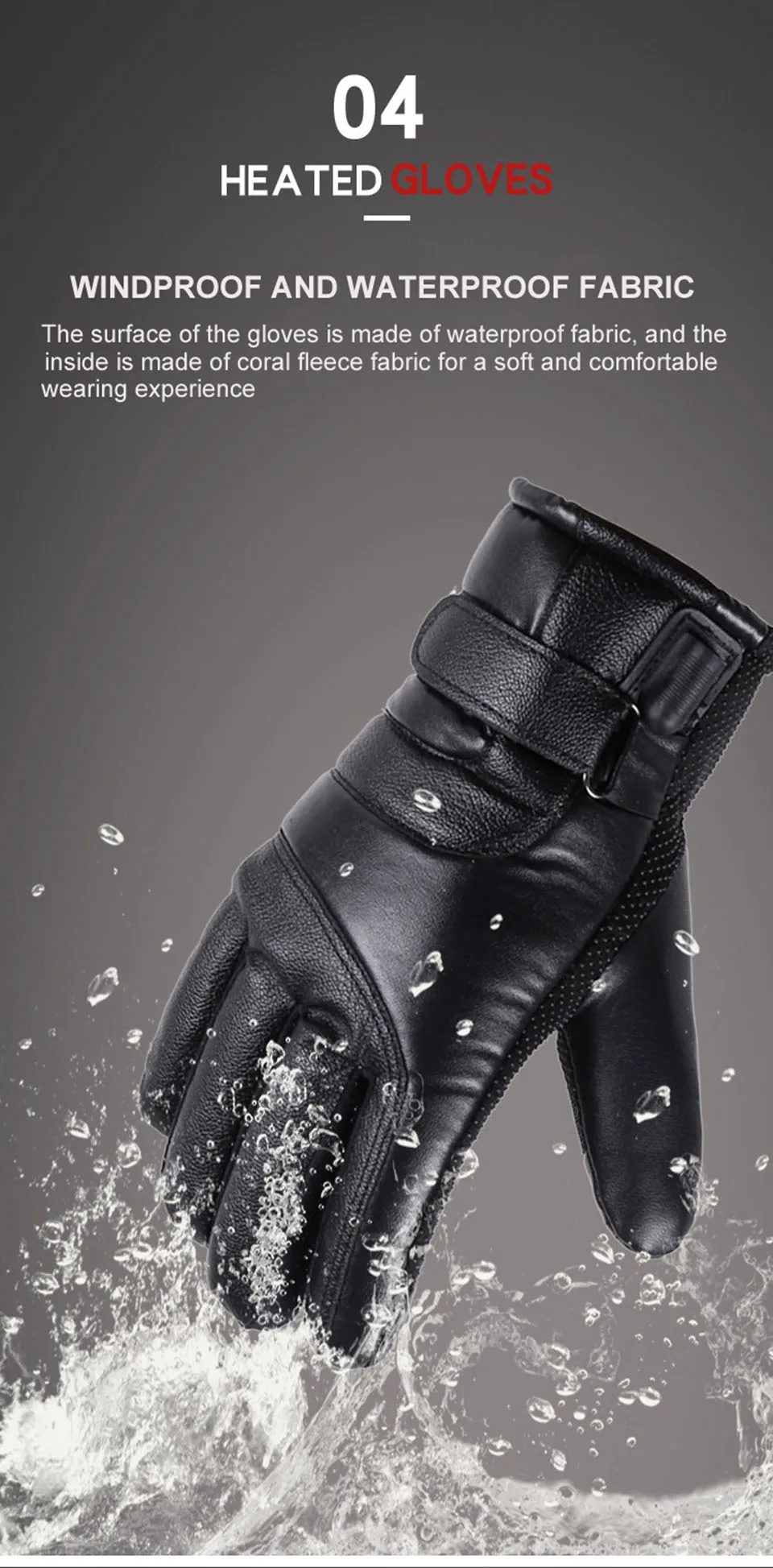GTUBIKE Winter-Elektro-Heizhandschuhe für Outdoor-Radfahren, wasserdicht, rutschfest, verdickt, für Damen und Herren, mit Touchscreen-Funktion, aus Lammfell. – Detail 9
