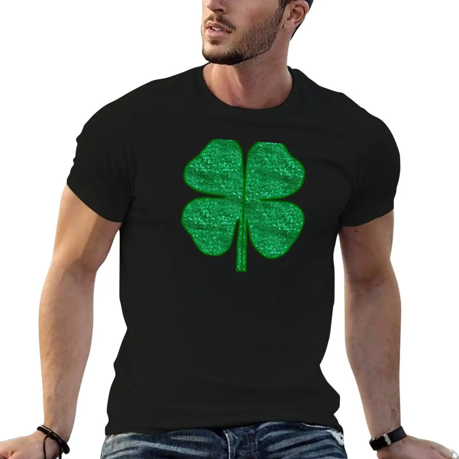 glitter print shamrock T-Shirt Basic Comfort Fit T-Shirt for Men