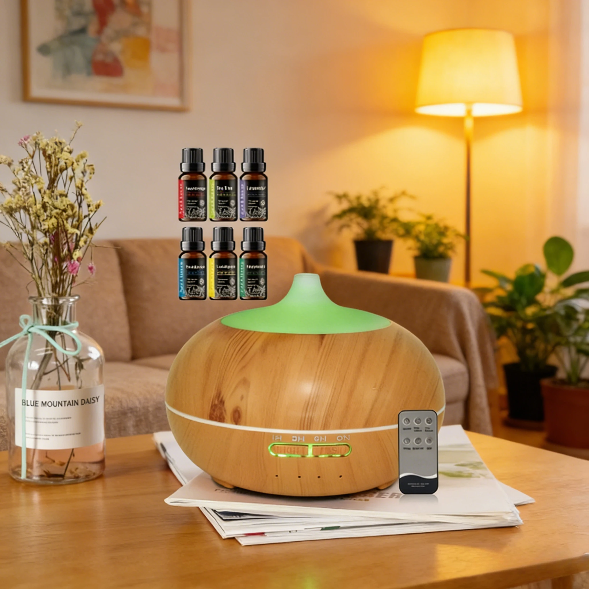 

Wood Grain Aromatherapy Diffuser USB Humidifier Desktop Air Purifier Aroma Cool Mist Diffuser with Essential Oil Set for Home