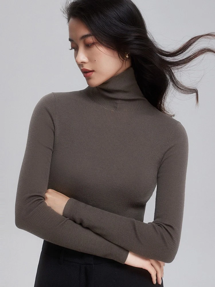 

Manman Women's Slim Fit Knitted Wool Sweater Double Color Double Strand 60 Stitches Australian Merino Wool Crew Ne