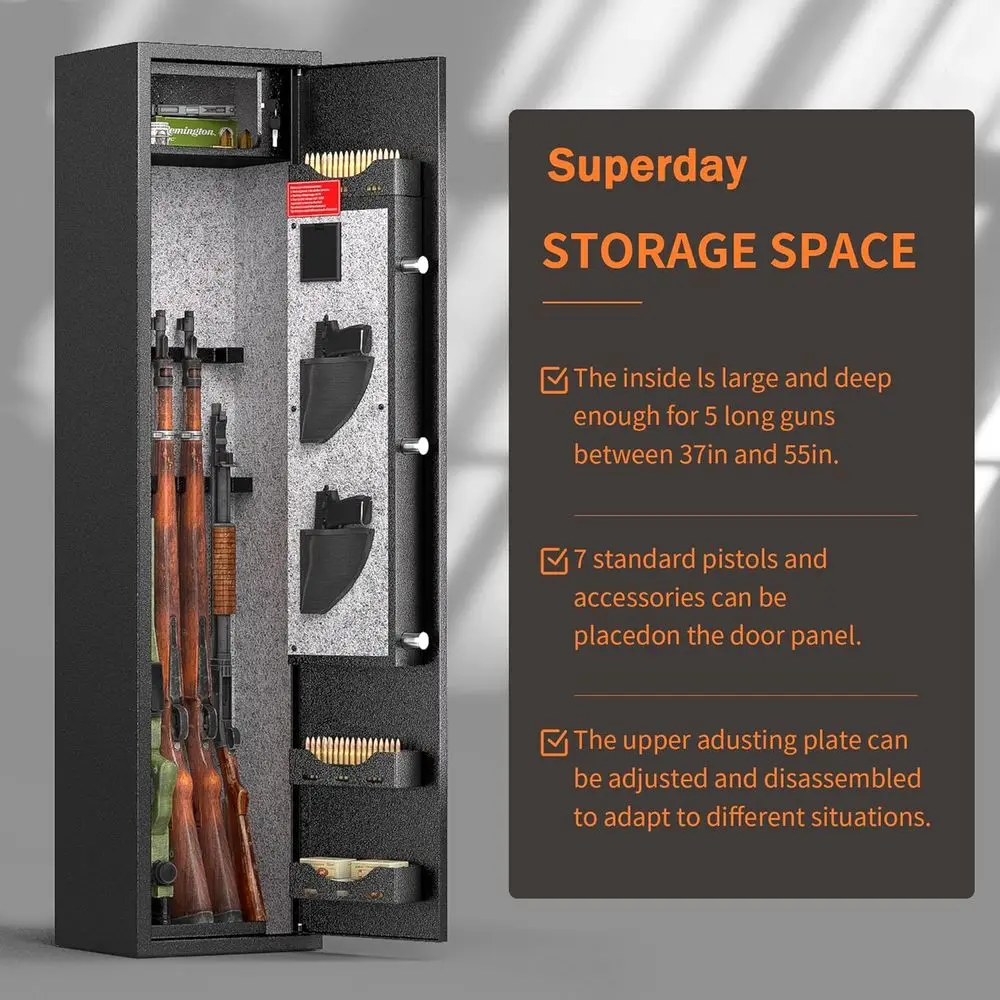 Fingerprint Access Large Gun Safe for Rifles and Pistols with Electronic Lock and Storage Racks
