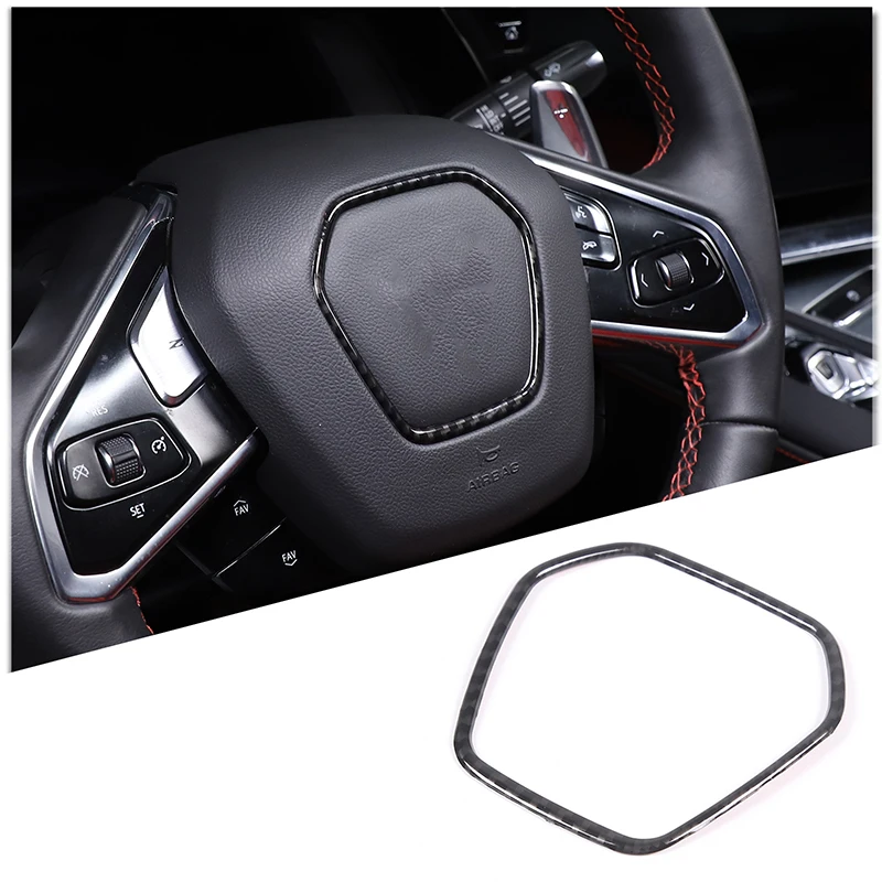

For Corvette C8 2020-2025 Car Steering Wheel Logo Decorative Frame ABS Carbon Fiber/Red Automotive Modification Accessories