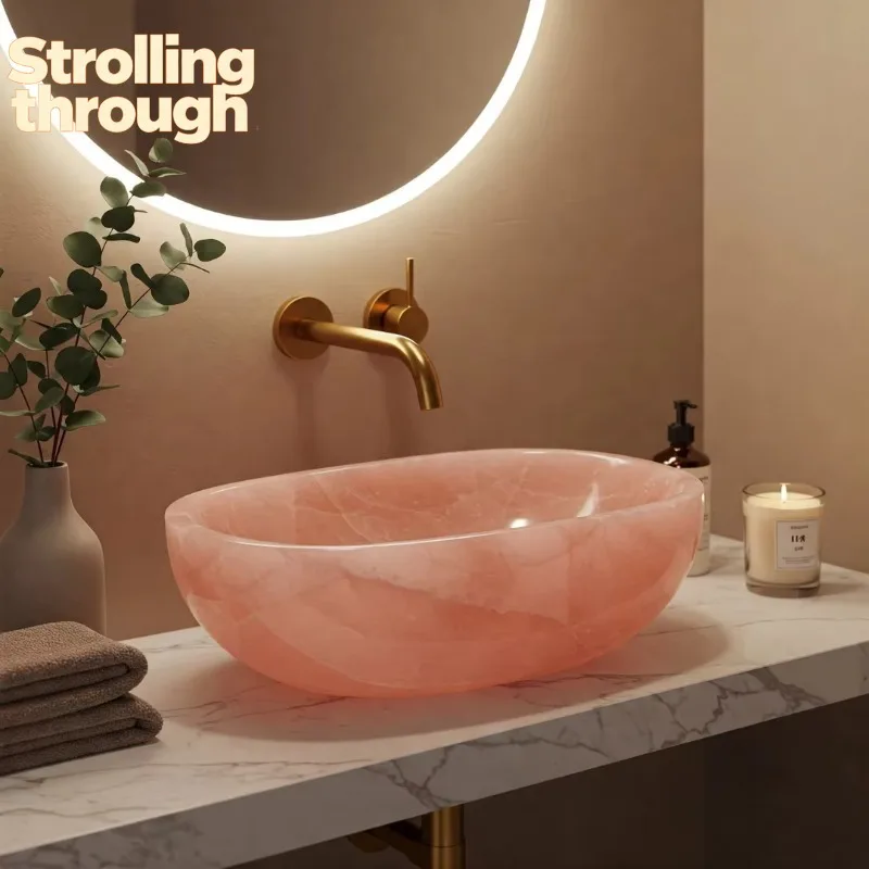 

Новейший дизайн: раковина для ванной из розового кварца, ручной работы, из натурального камня, современная роскошная мебель для дома