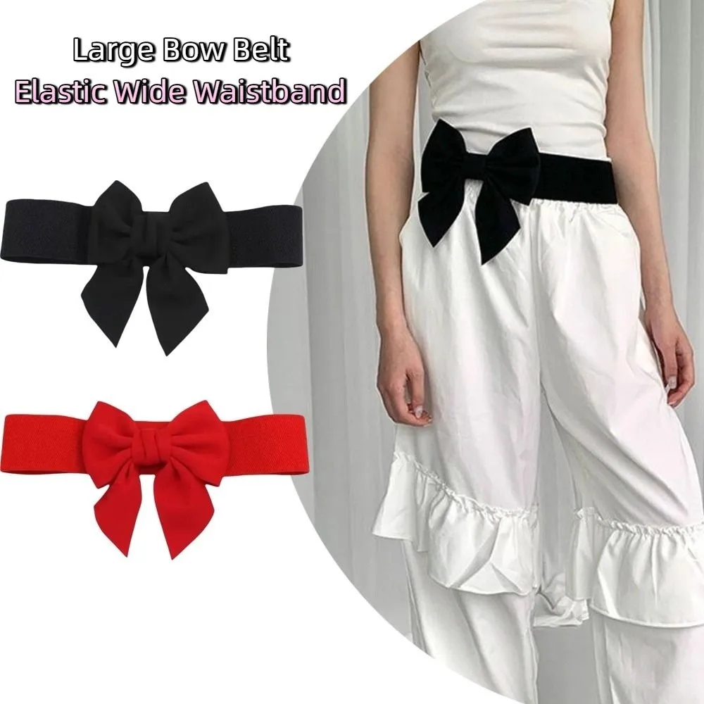 

Vintage Elastic Large Bow Belt Cloth Soft Wide Waistband Elegant Sweet Evening Dress Belt Party