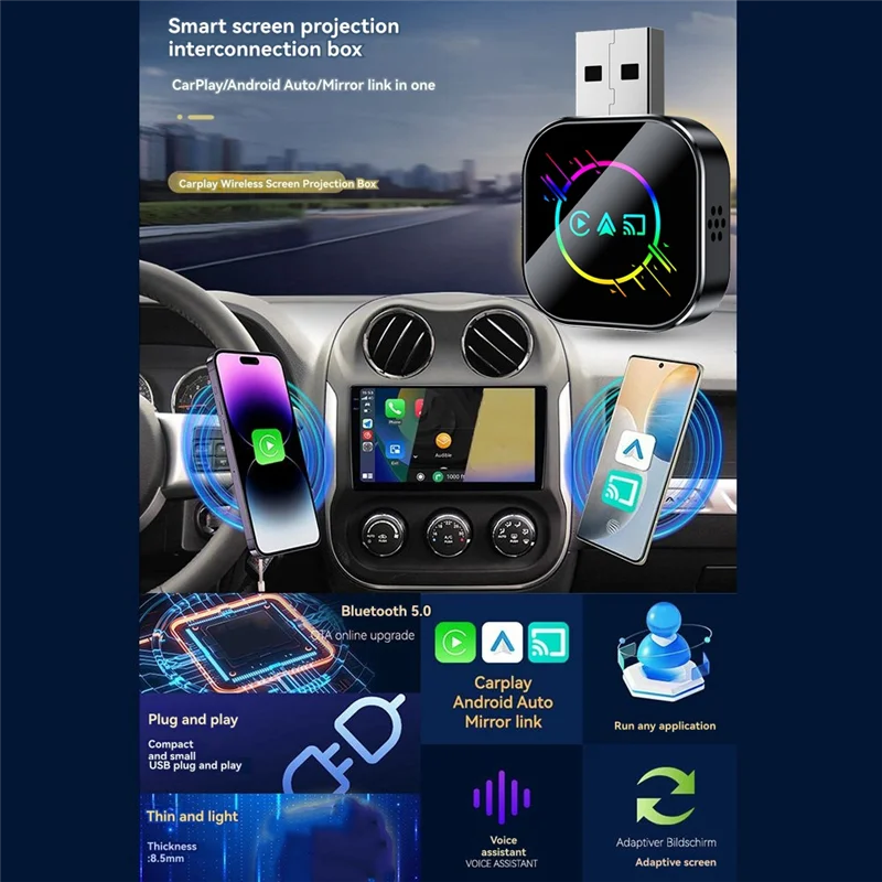 ABSY Wireless Carplay 3 In 1 Smart Mirror Link USB Dongle Adapter Wired Carplay Android Auto Plug And Play B