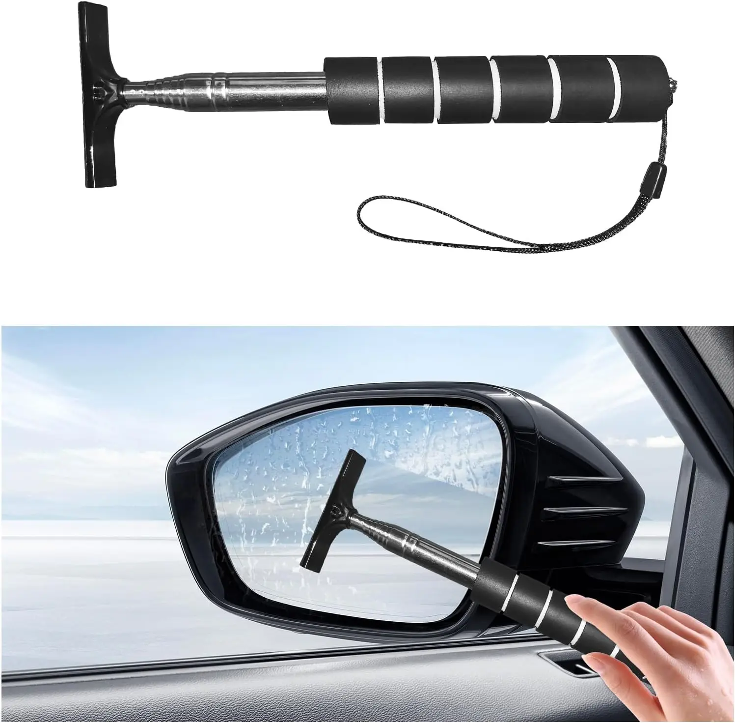 Car Side  Squeegee, 35.6'' Retractable Rearview  Wiper,  Portable  Window Squeegee Cleaner,  Vehicle Glass Cleaning Tool for Rai