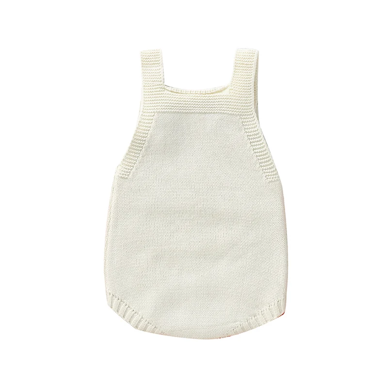 Sleeveless Square-neck Spaghetti Straps Beige Christmas Baby Summer Rompers Knitted Acrylic Newborn Infant Bodysuit Jumpsuit