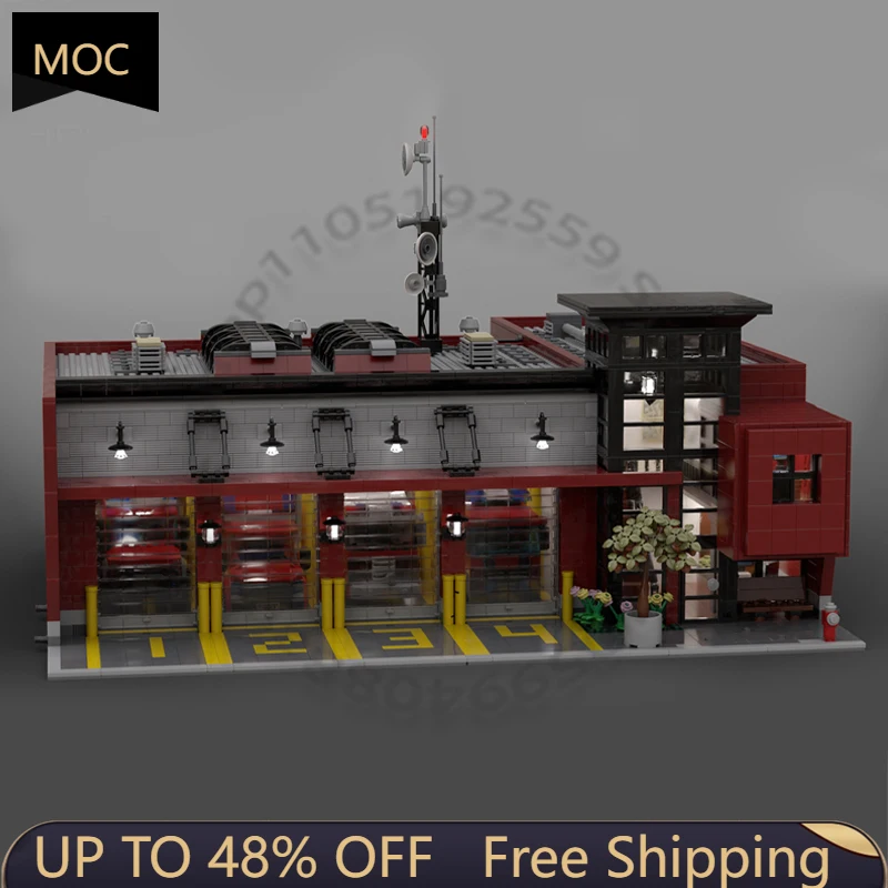 

5176 деталей: Модульная пожарная станция MOC для городского строительства, конструктор, модель из кирпичиков, игрушка для сборки своими руками для мальчиков, подарок