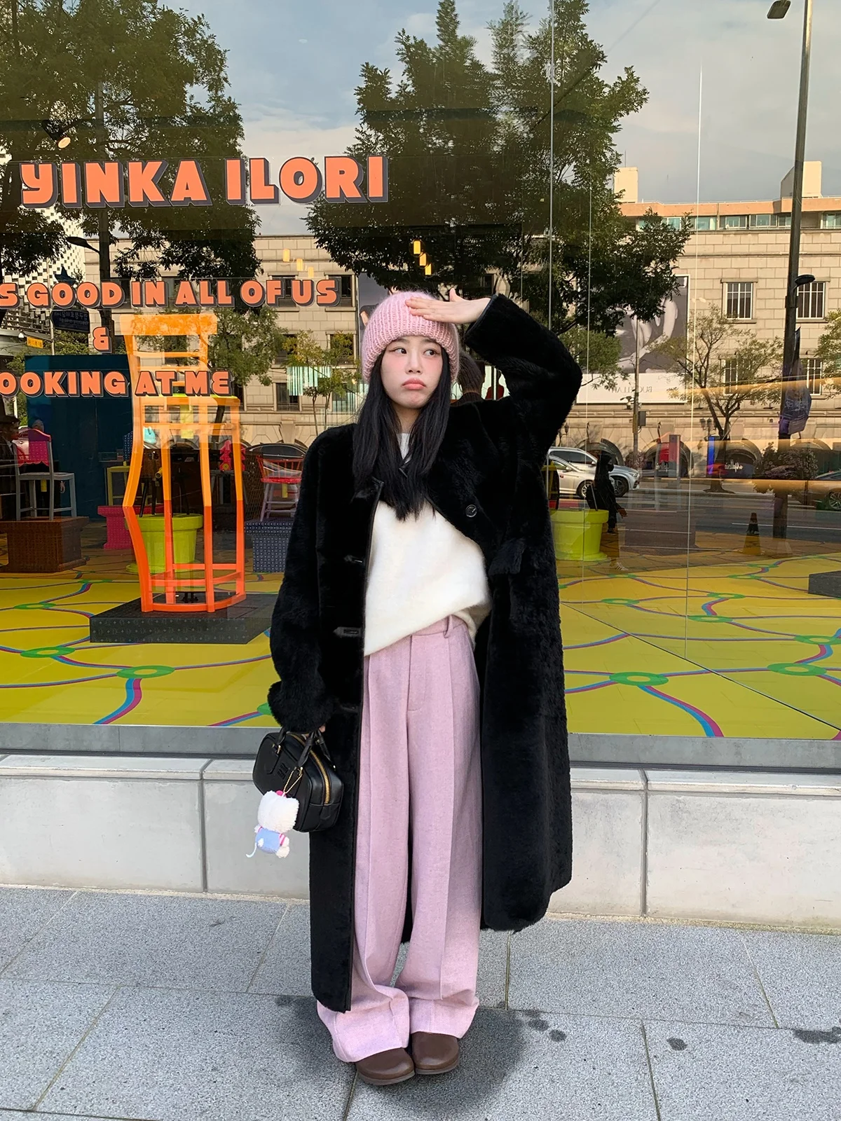 

Women's Casual Straight Leg Woolen West Pants Floral Mixed Pattern Slimming Long Trousers Comfortable Commute Winter Collection