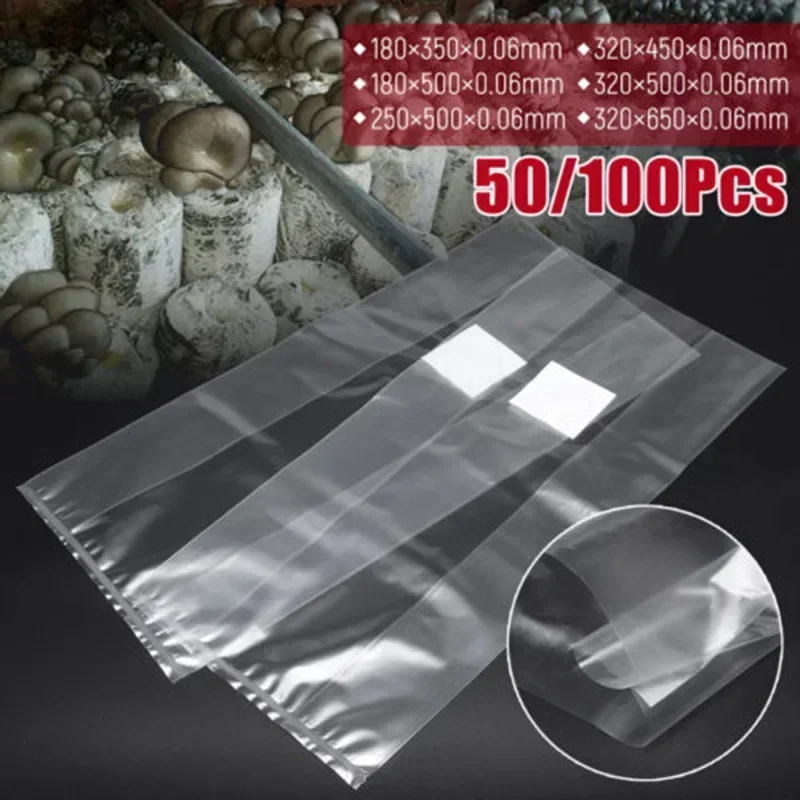 100Pcs PVC Mushroom Grow Bag Welded Media Grow Substrate High Temp Pre Sealable Gardening Planting Supplies