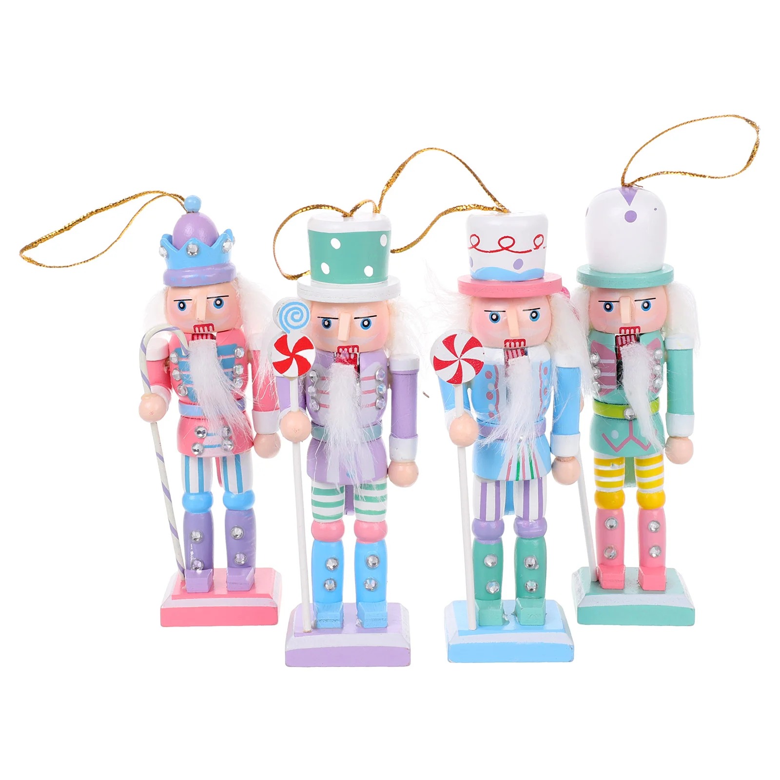 4 Pcs Nutcracker Pendant Wood Ornaments The Gift Top Hat Outdoor Nutcrackers Decor Wooden Christmas Tree Decorations