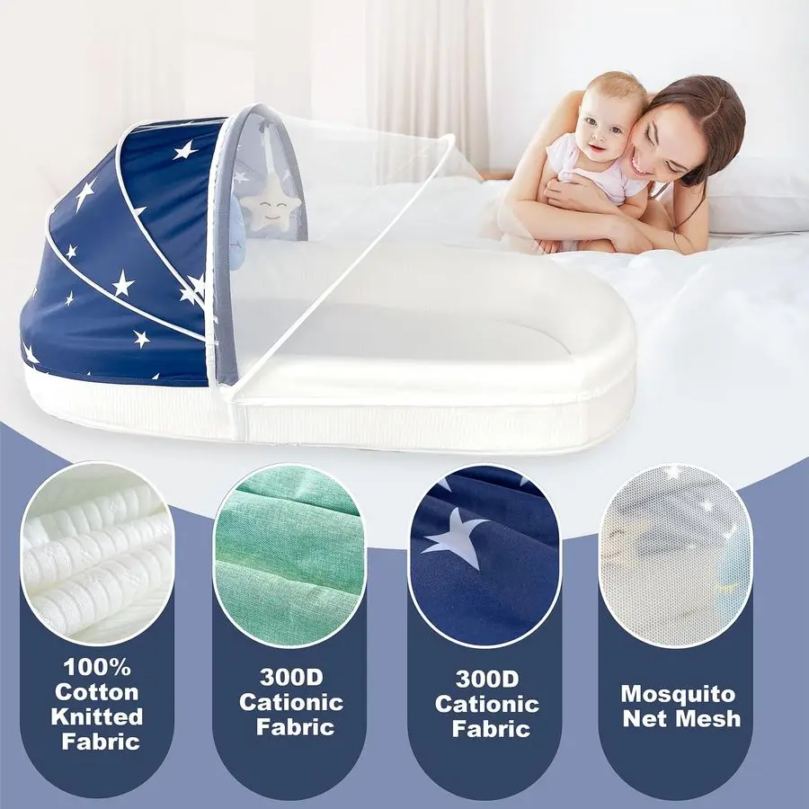 

Portable Baby Lounger NestTravel Bassinet,Canopy amp Mosquito NetLightweight Foldable Bassinet Lounger Cotton Cover amp Supporti