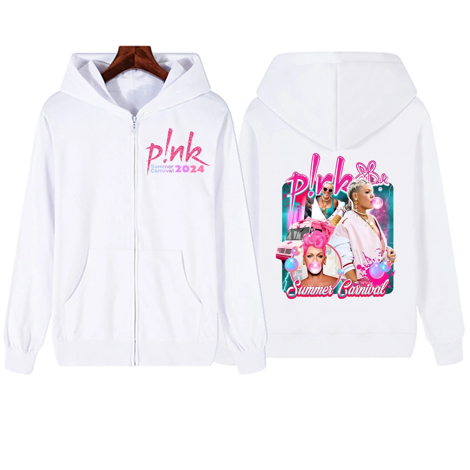 Pink Singer Summer Carnival 2024 Zipper Hoodie Harajuku Pullover Tops Sweatshirt Streetwear P!nk Fans Gift Unisex