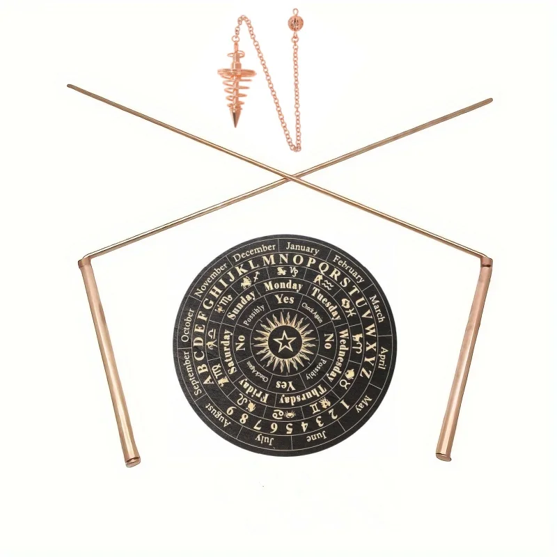 99%Copper Dowsing Rods+ Rose Golden Pendulums Set, Reusable, Portable and Convenient, Suitable, Treasure Hunting, Meditation,