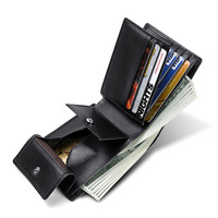 100% Genuine Cowhide Leather Wallet For Men Short RFID Blocking Men's Money Purse Credit Card Holder Bifold Wallets Coin Pocket