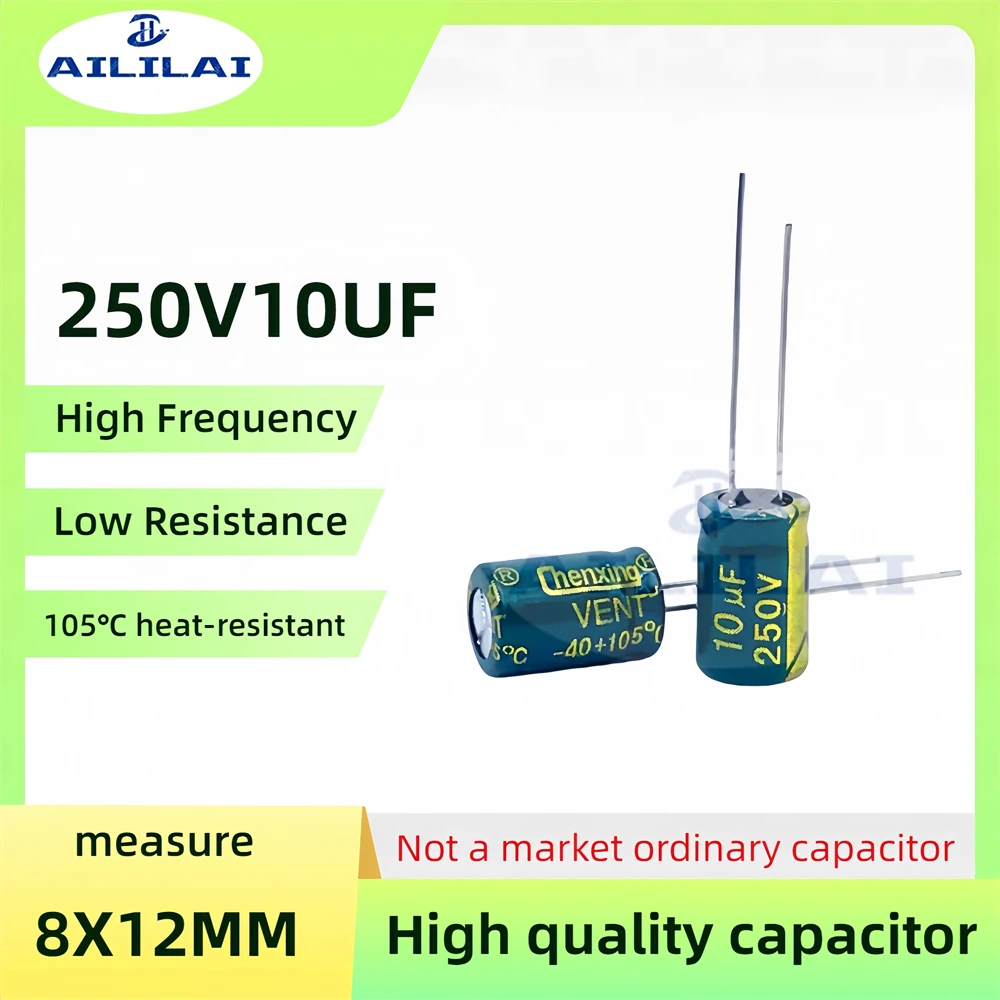 20PCS Original 250v10uf Low ESR/Impedance High Frequency 250V 10UF Aluminum Electrolytic Capacitor 250V10UF Size: 8X12MM