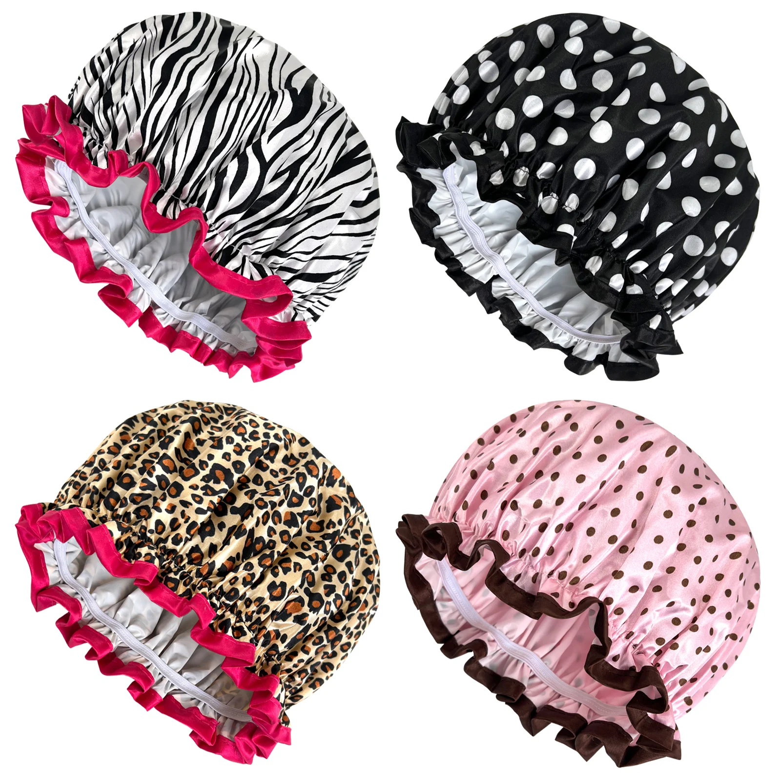 1PC Waterproof Shower Cap Double Layer Hair Cover Salon Elastic Thicken Hat for Women Bath Hat Reusable Satin Bonnet Fashion New