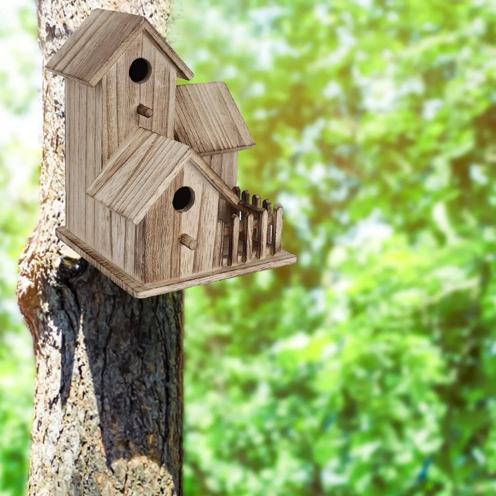Casa nido de madera para pájaros de jardín – Rústica multi-nivel - imagen 4