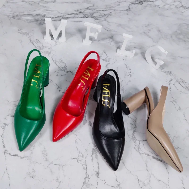 Sandalias sexis de tacón alto de Color sólido ZA para mujer, nuevo estilo, Base ancha ZA, nuevo estilo, sandalias de moda con patrón de lana, punta puntiaguda