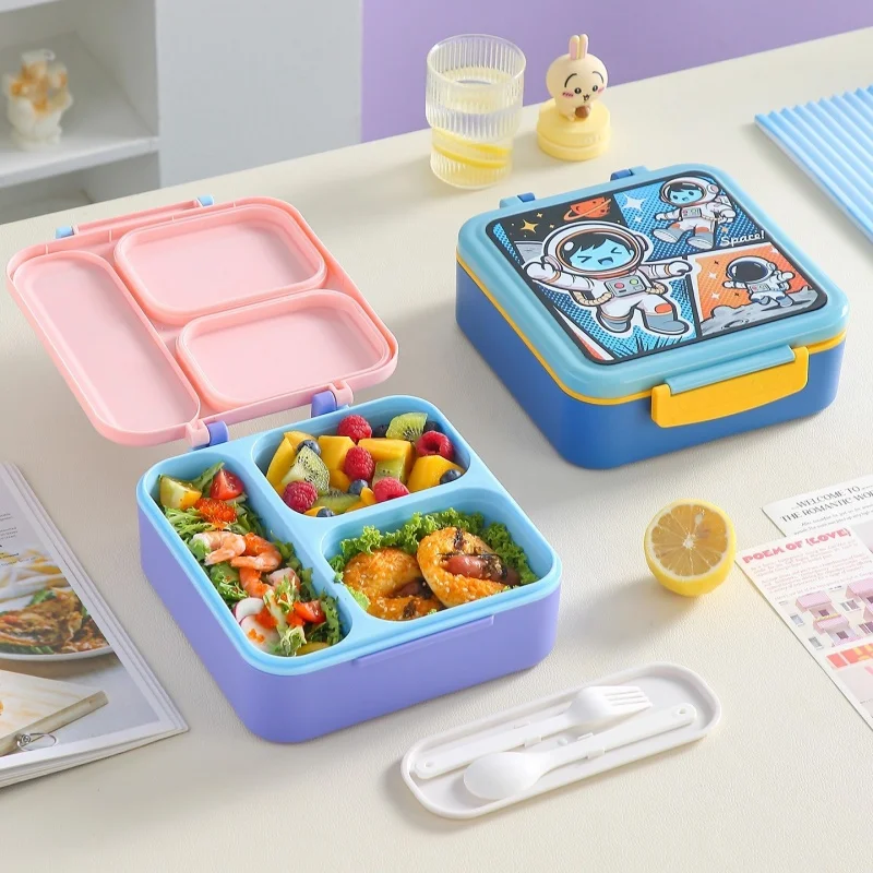 JUSTINLAU Creative Building Blocks Lunch Box Portable Handheld Plastic Divided Bento Box with Fork& Spoon Tableware for Students