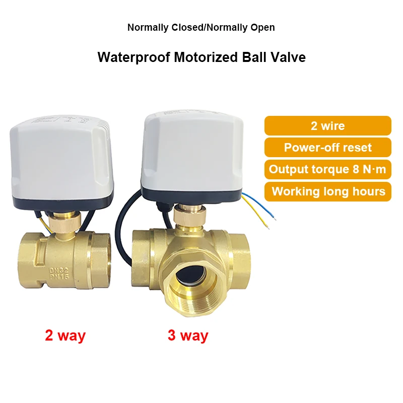 2 Wire Waterproof Motorized Ball Valve Brass Power-off Reset 8 N·m Big Torque DC12V DC24V AC110V AC220V Electric Water Valve
