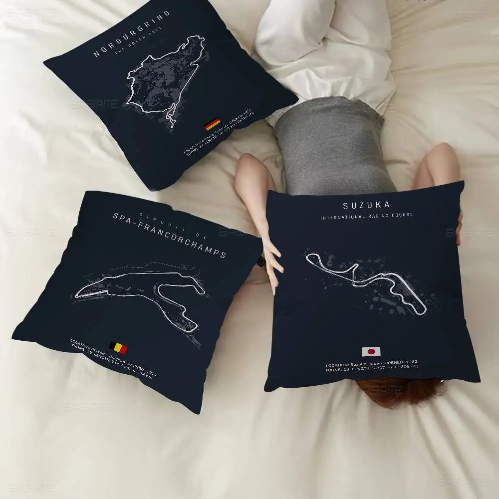 F1 Imola Monaco Track Circuit Pillow Covers Cartoon Sofa Decorative Home Double-sided Printing Short Plush Cute Cushion Cover