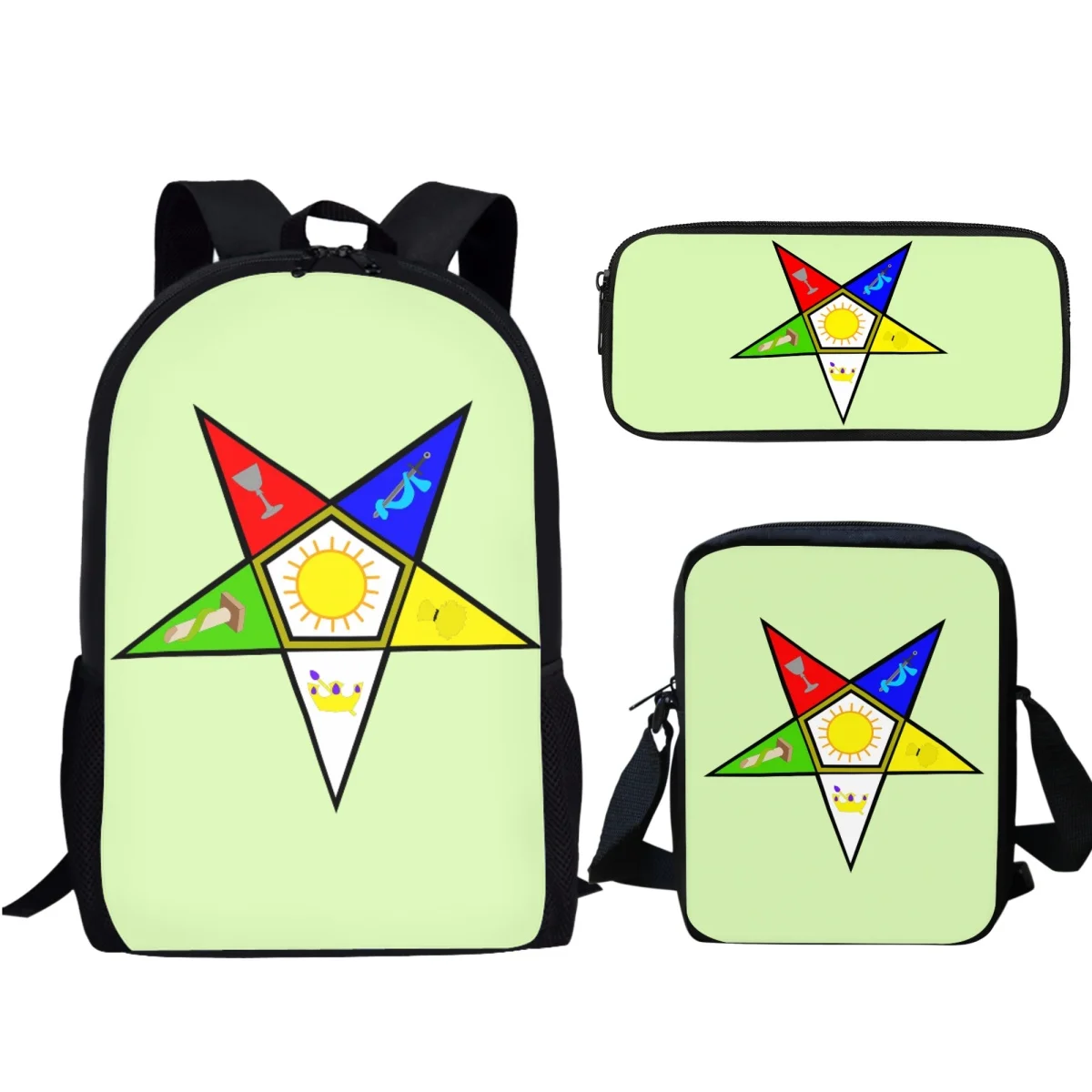 OES Sistars Order of Eastern Design School Bag Set Student Book Bag with Lunch Bag Pencil Bag Teenager Casual Backpack