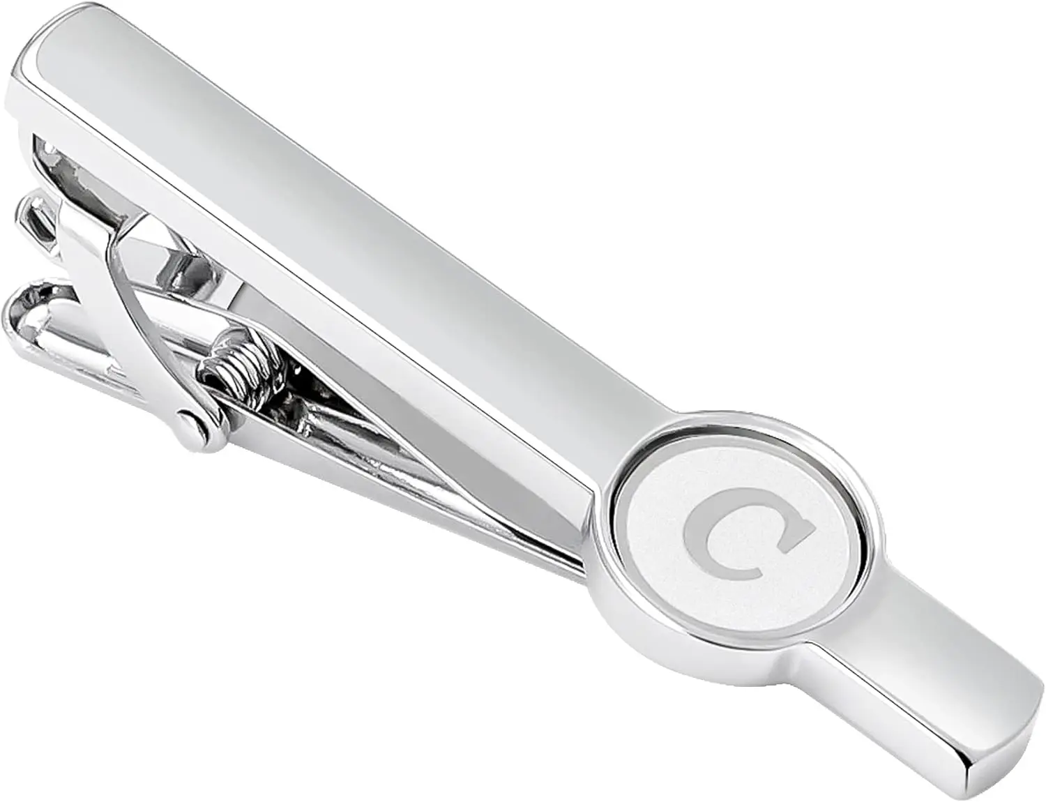 Prendedor de gravata masculino de 2,1 polegadas em aço inoxidável banhado a prata com 26 letras de A a Z e caixa de presente