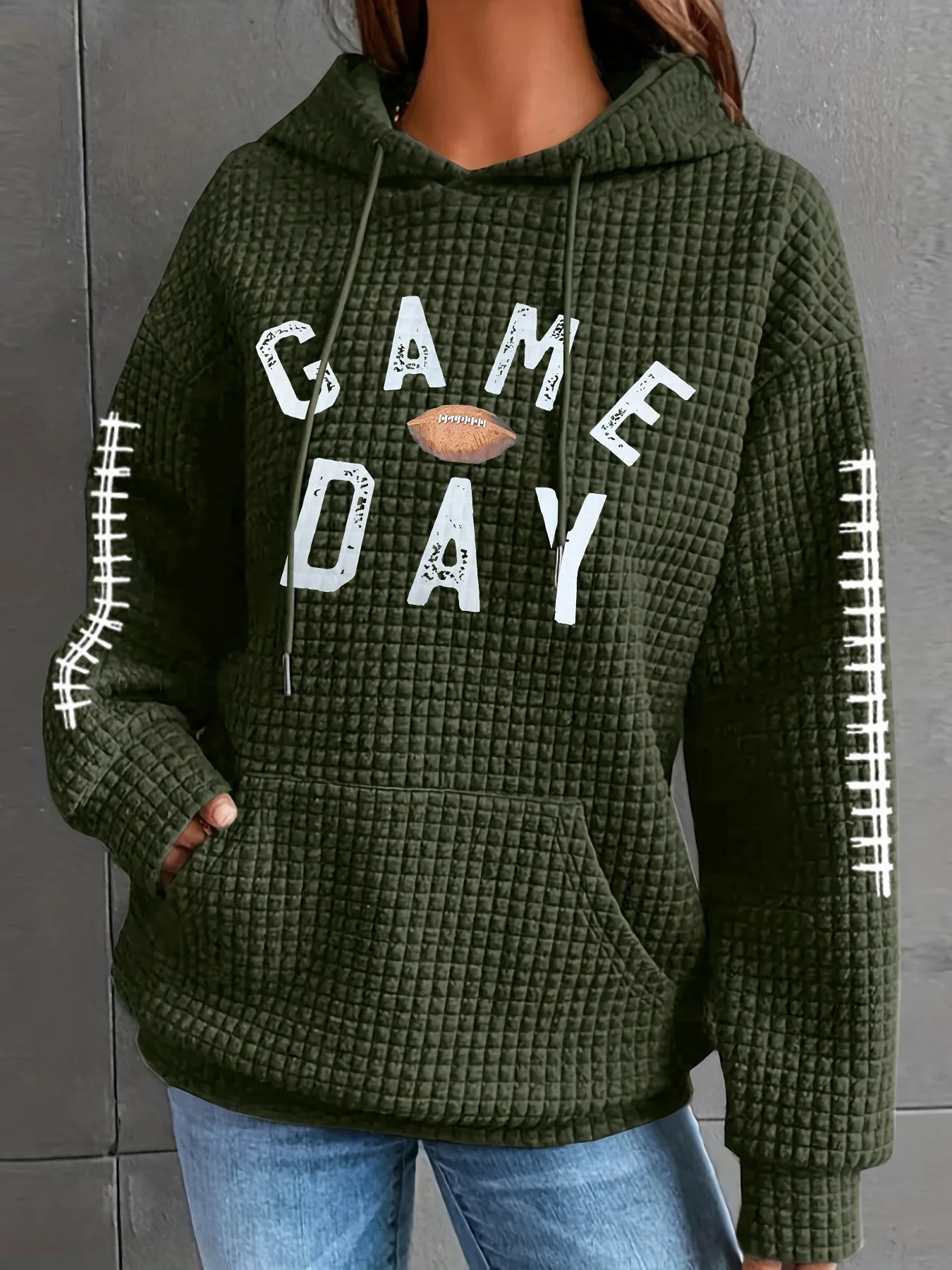 Women's Thick Waffle Knit Crew Neck Sweatshirt with Pocket – Solid Color Hip Length Winter Hoodie for Women's Winter Clothing