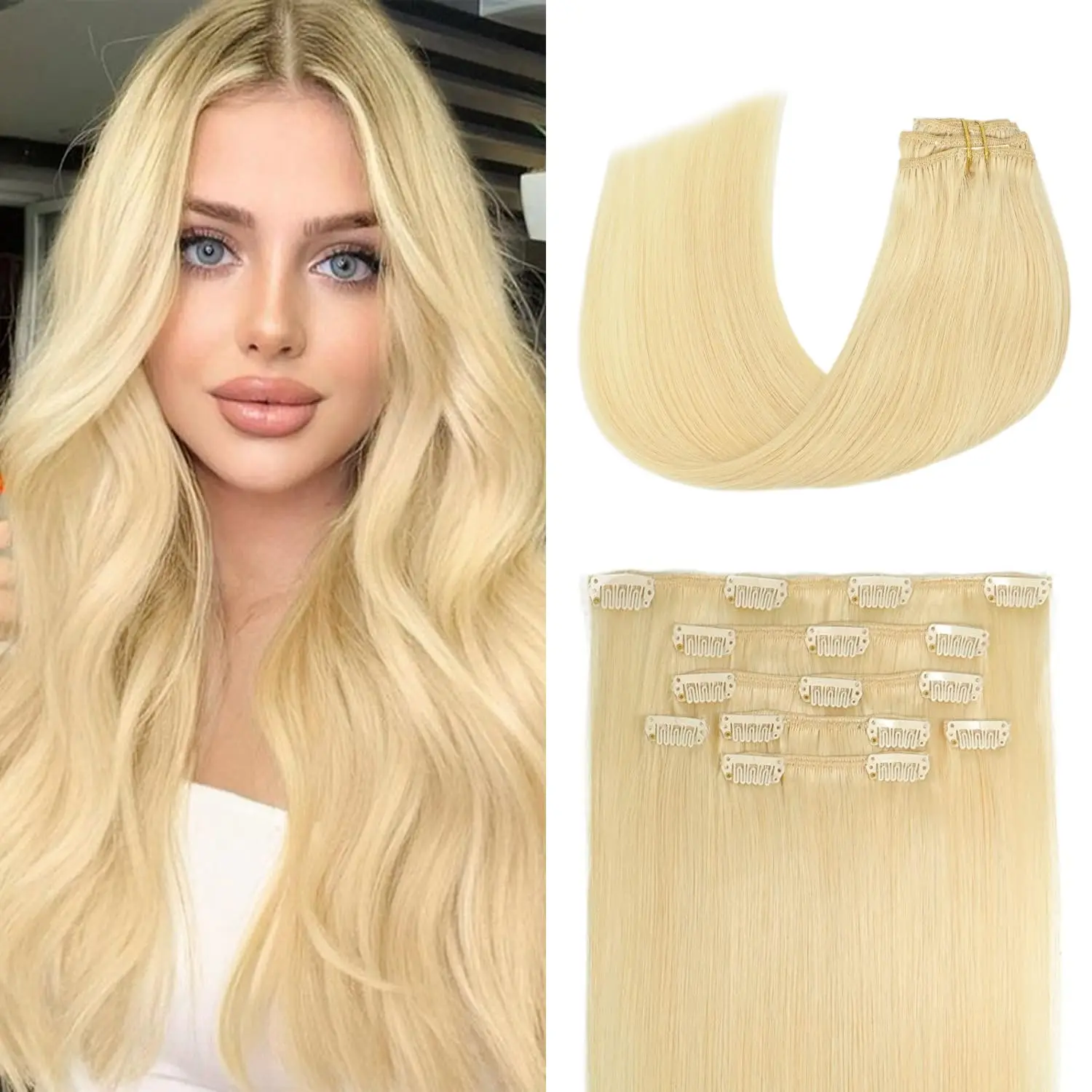 

7 Pieces 100% Human Hair Clip In Extensions Straight Hair Custom Grams Color Length Weft Hair Extensions