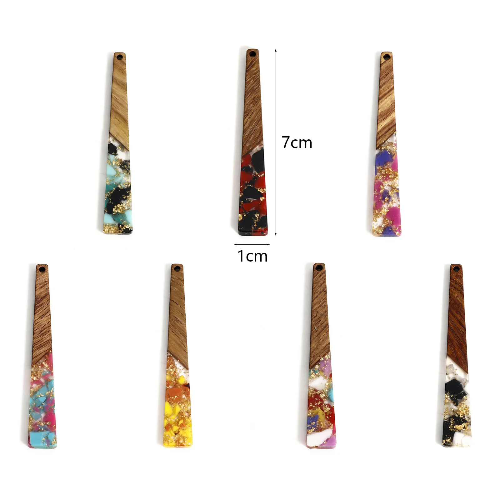 2pcs Wood Effect Resin Pendants Multicolor Trapezoid Gravels Chips Gold Color Foil Charms DIY Necklace Earrings Jewelry 7cmx1cm