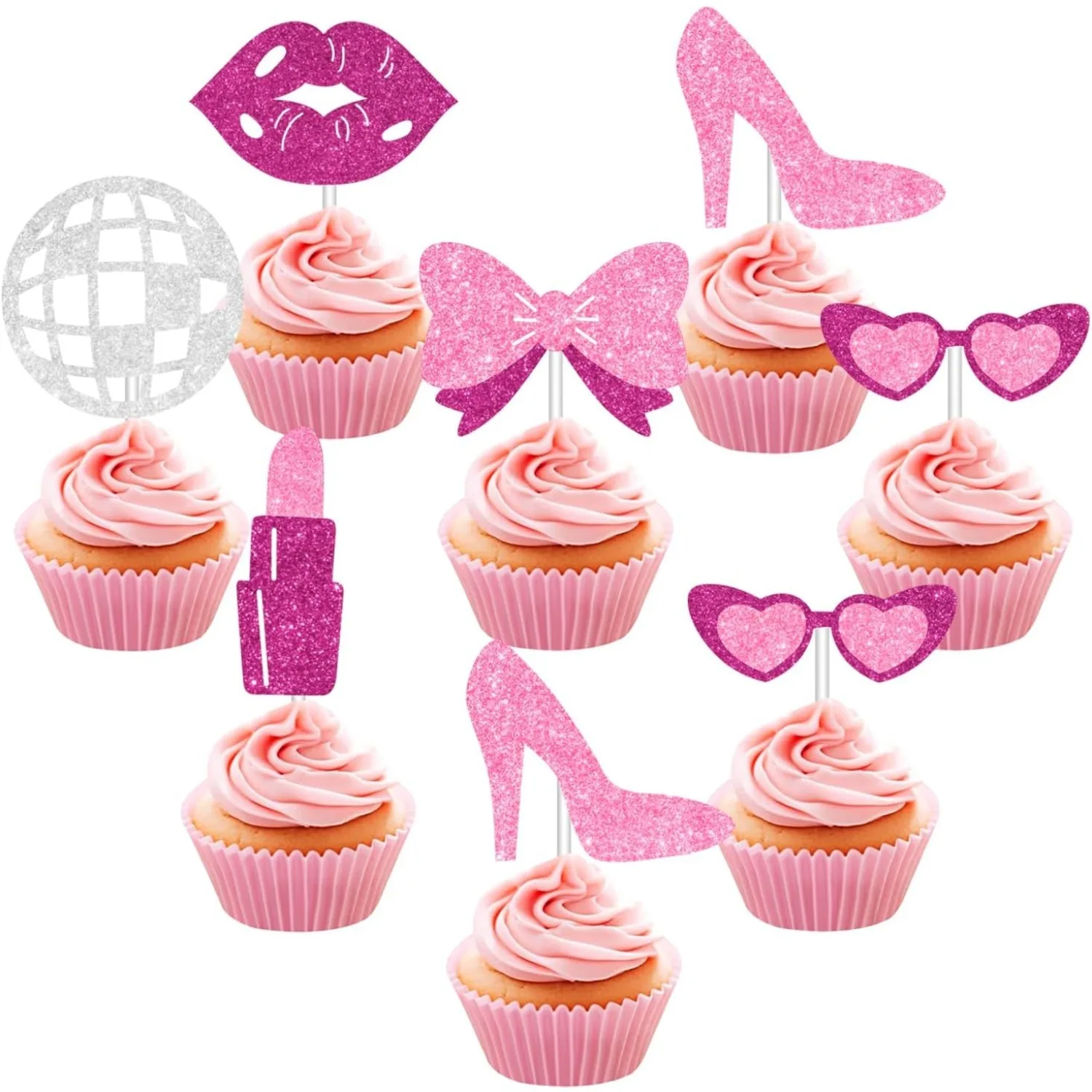 Fangleland Pink Doll Theme Cupcake Toppers Cupcake Decoration Girl  Bridal Shower Wedding Bachelorette Birthday Party Supplies