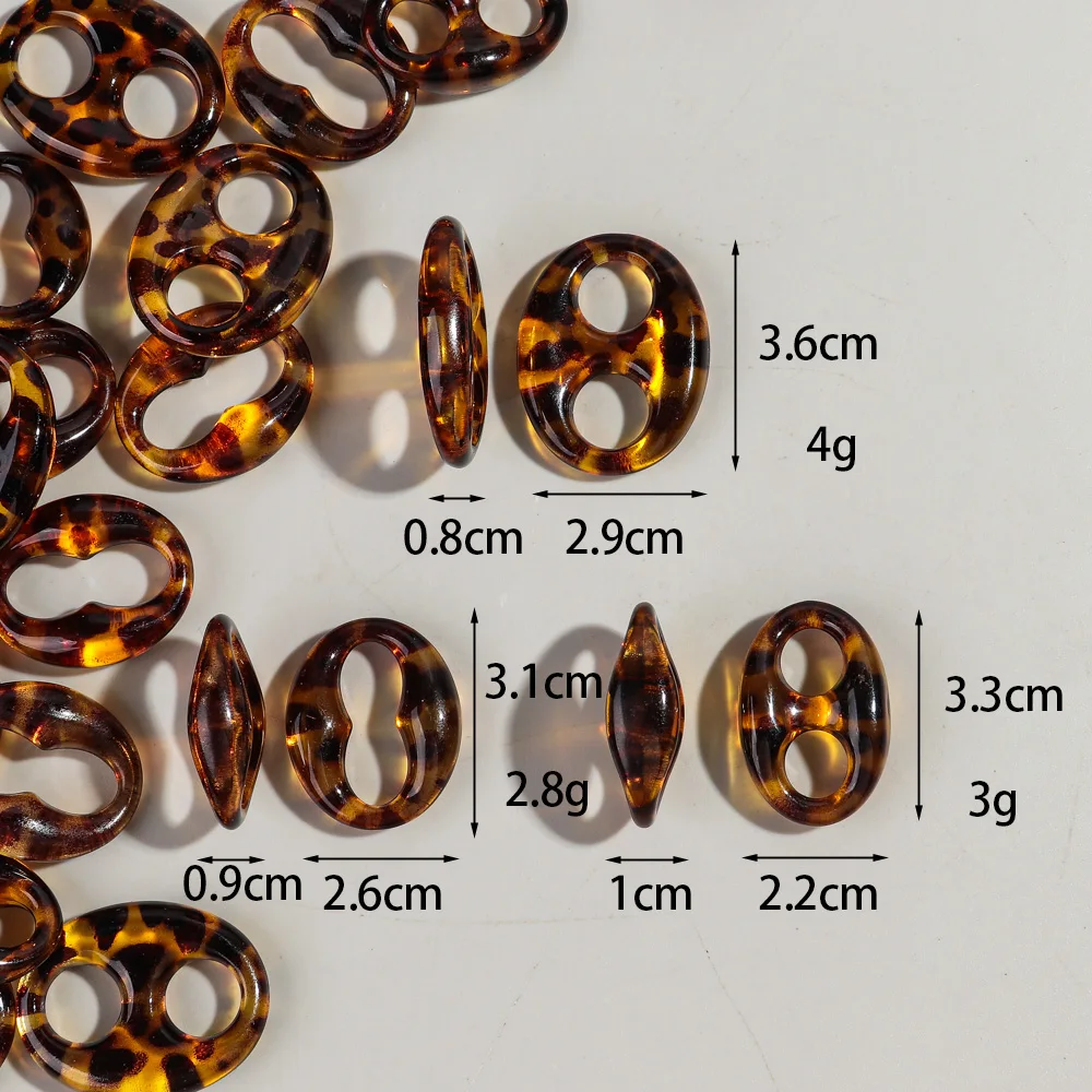 10pcs Leopard Acrylic Coffee Bean Link Rings Pig Nose Loose Beads Connector for Making Jewelry DIY Earring Necklace Accessories