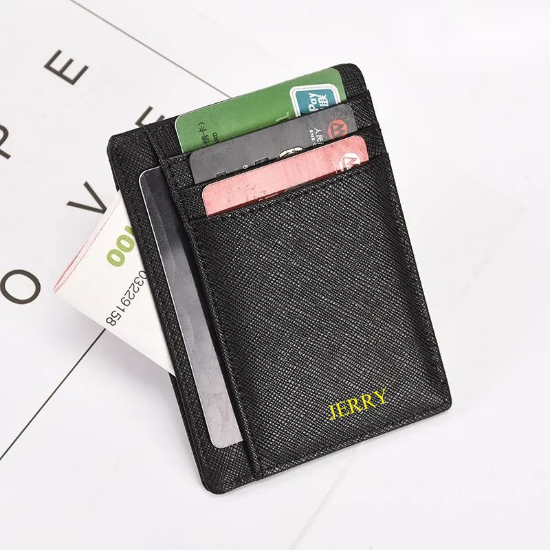 Ultra Thin Short RFID Credit Card Holder Saffiano Genuine Leather Small Card Cover Double Side Driving License Card Case