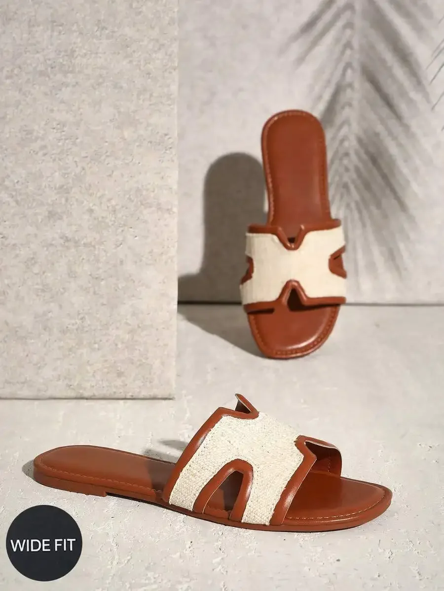 Sandalias Planas Casuales de Rafia para Mujer, de Horma Ancha, Cómodas para el Verano