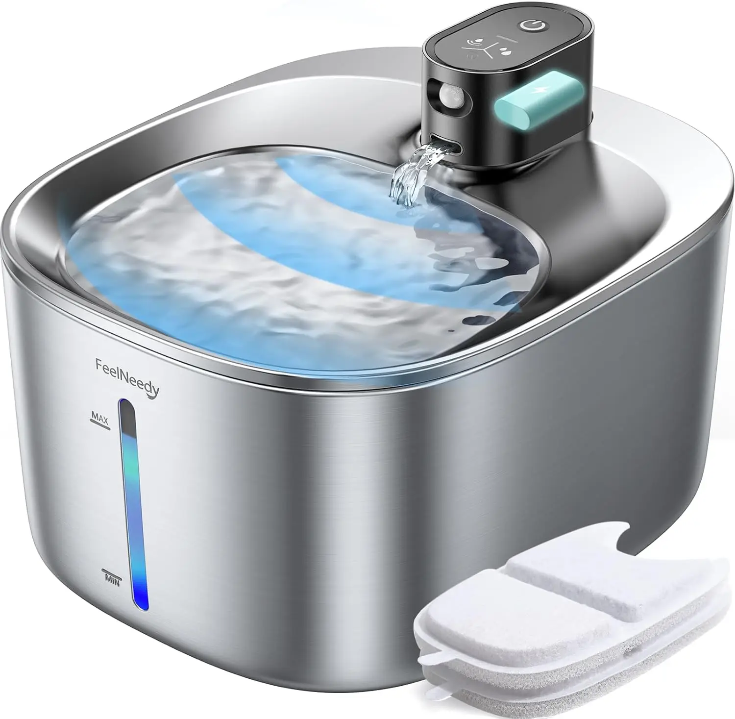 

Wireless Cat Water Fountain with Stainless Steel, 4L/135oz, Sensor Activated, Ultra Quiet Pump, 4000mAh Battery