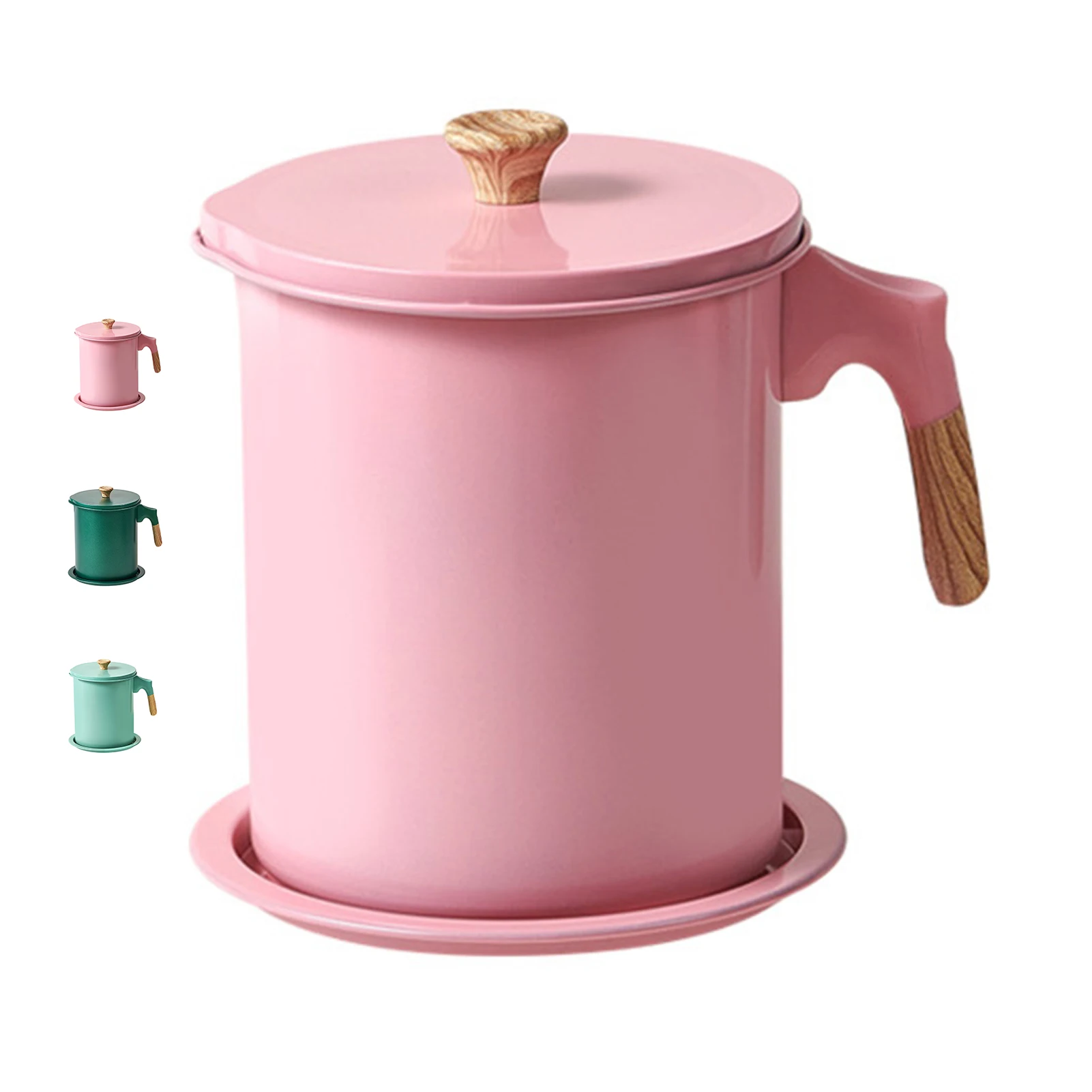 

Oil Strainer Pot 1.4L Wood Grain Easy No Rust Oil Storage Supplies Filter for Home Canteen Wood Grain Oil Strainer