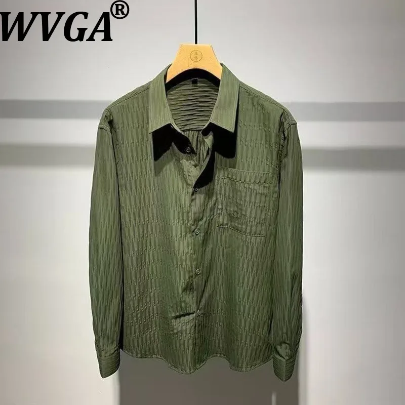 

WVGA Spring Autumn New Men Tide Turn-Down Collar Trendy Pocket Elegant Long Sleeved Shirts Niche Chic Casual Tops Ins Y2K W19824