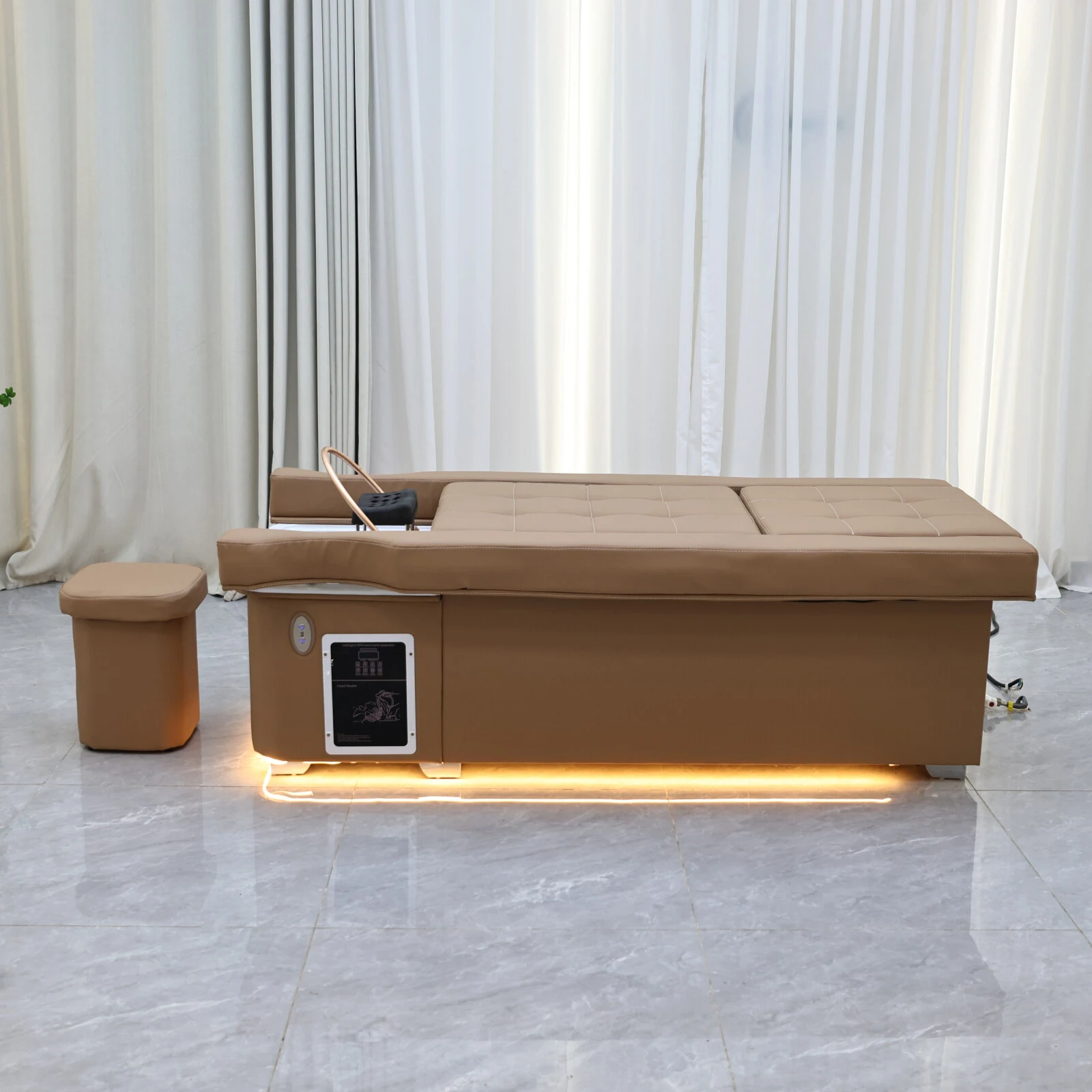 Elektrisches Haarbehandlungsbett mit Fußbad Zwei-in-Eins, Wasserzirkulations-Haarpflege und Dampfbehandlung, Luxuriöses Khaki-SPA – Detail 10