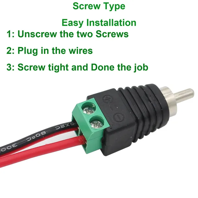 2pcs Phono RCA Male Plug To AV Screw Terminal Solderless
