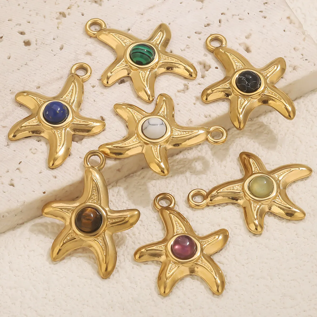 

4pcs Personalized Retro Starfish Natural Stone Pendant Accessories DIY Marine Style Fashion Charming Jewelry Wholesale