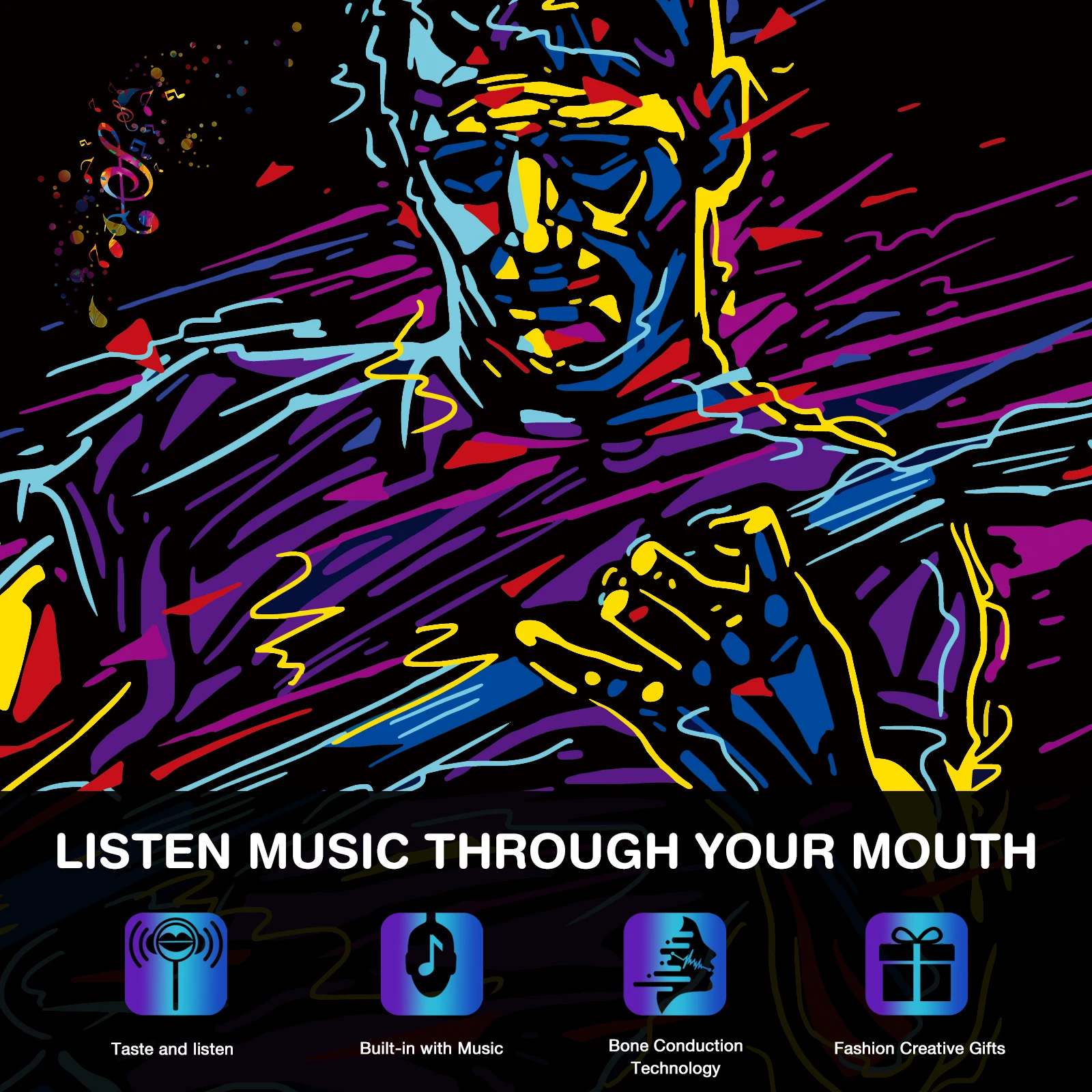 Permen Musik Bone Conduction Amos TastySounds Audio Singing Smart Lollipop Hadiah Rasa Blueberry&Cola