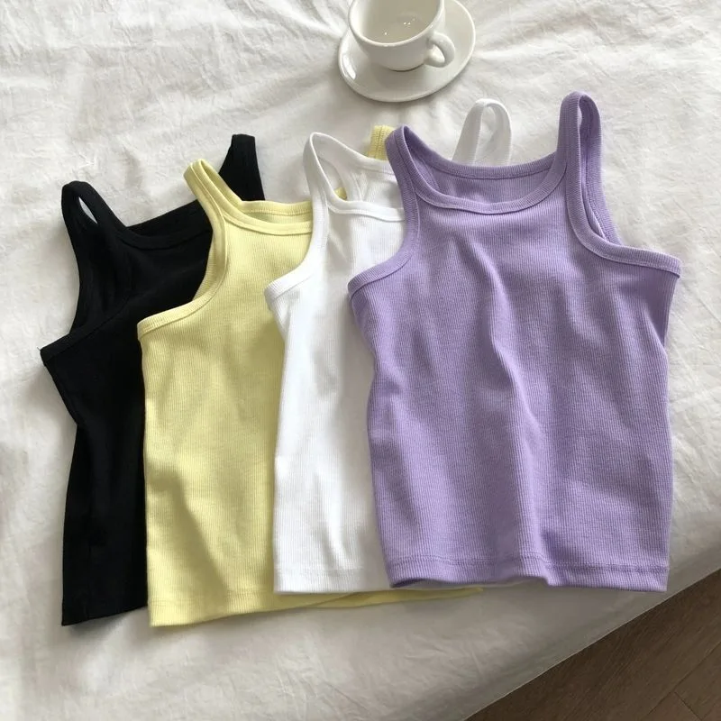 Girls' Summer Vest Baby's Stylish Children's Fashionable Solid Color Stripe Outer Wear Kids All-match Top Shirt