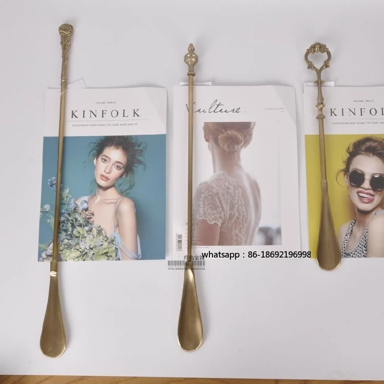 Imported From India, Handmade Handle Engraved Brass Shoehorn, Shoe Lift, High-end Luxury Household Goods, Elder Gifts