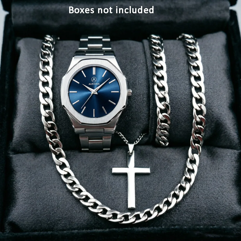 4Pcs Fashionable Men's Watch Set, Ideal Gift for Family & Friends for Easter, Father's Day, Ramadan and Birthdays.